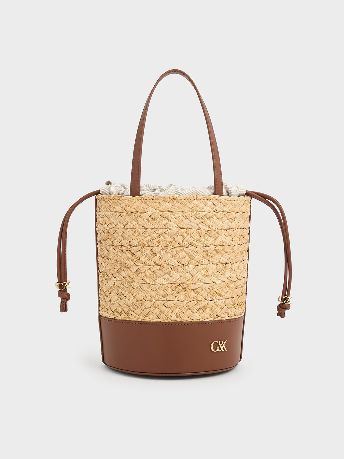 Brown Leather & Raffia Bucket Bag | CHARLES & KEITH UK | Charles & Keith UK