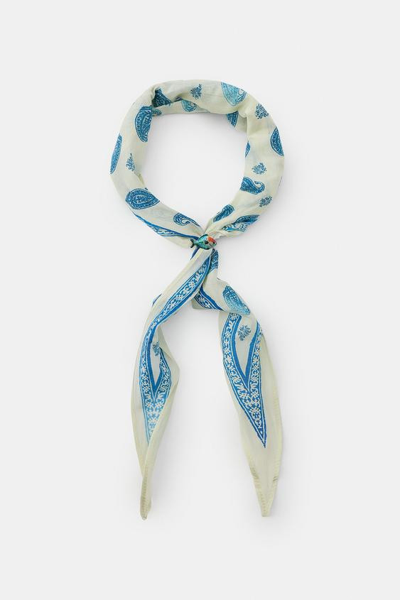 FISH PRINT SILK BANDANA SCARF | Zara US