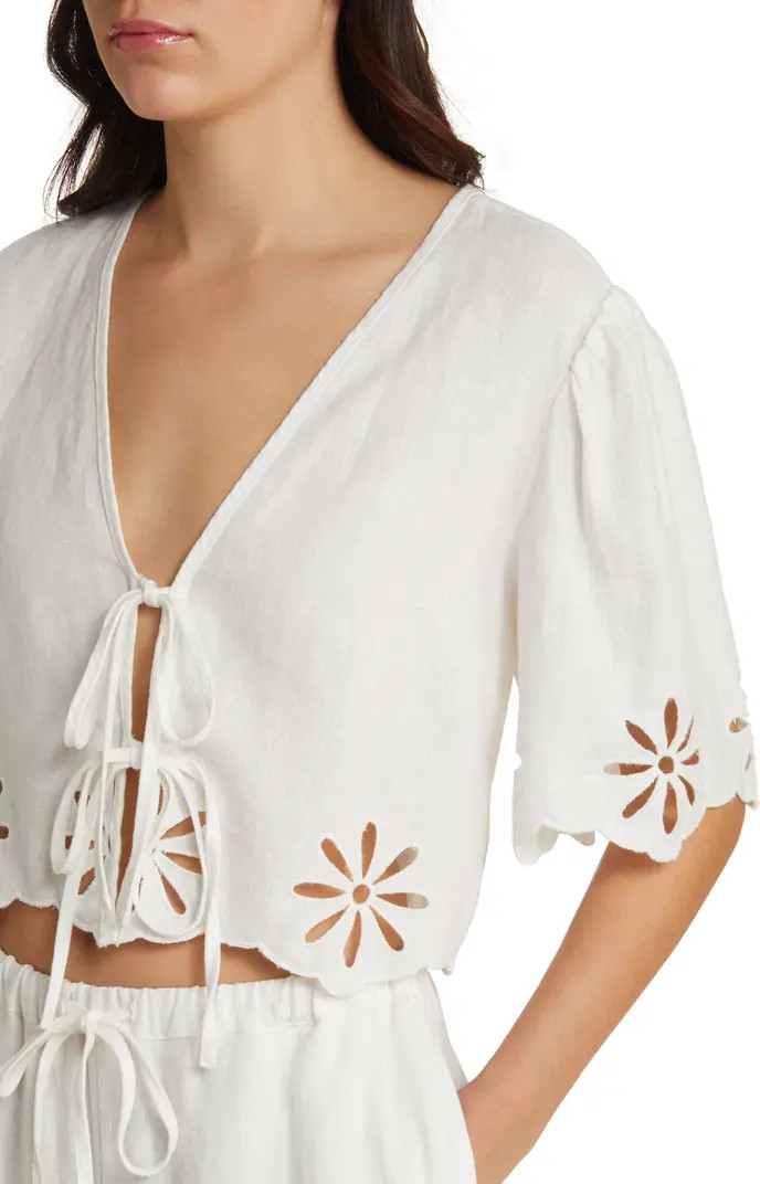 Rails Pari Eyelet Tie Front Linen Crop Top | Nordstrom | Nordstrom
