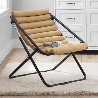 Vegan Leather Cream Channeled Sling Chair | Pottery Barn Teen