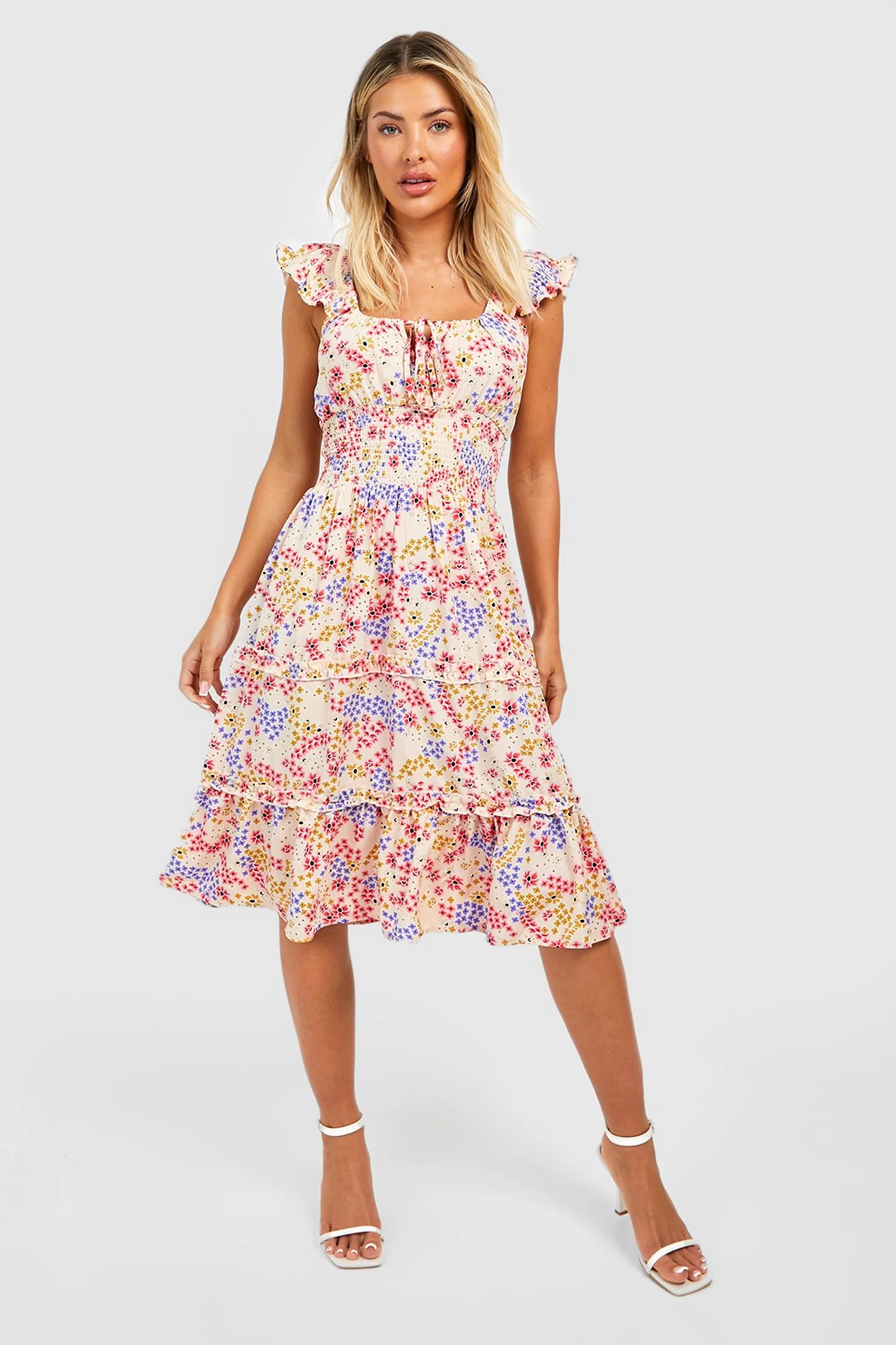 Ditsy Floral Tiered Midi Dress | Boohoo.com (US & CA)