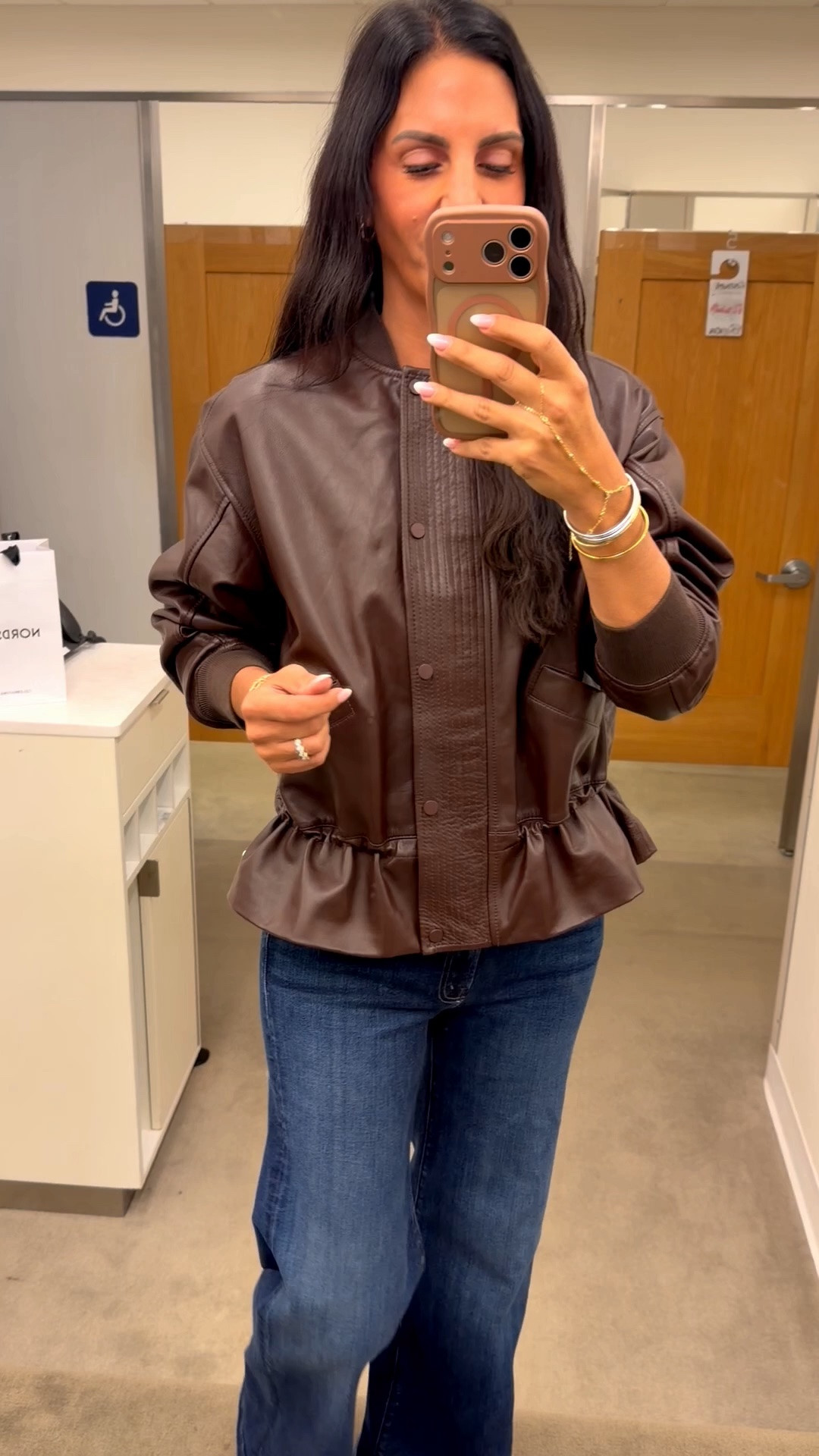 Wearing a size small and it comes in burgundy and black.  Size down if between 

Mother denim- so soft and wearing a size 27 (tall girl approved)
