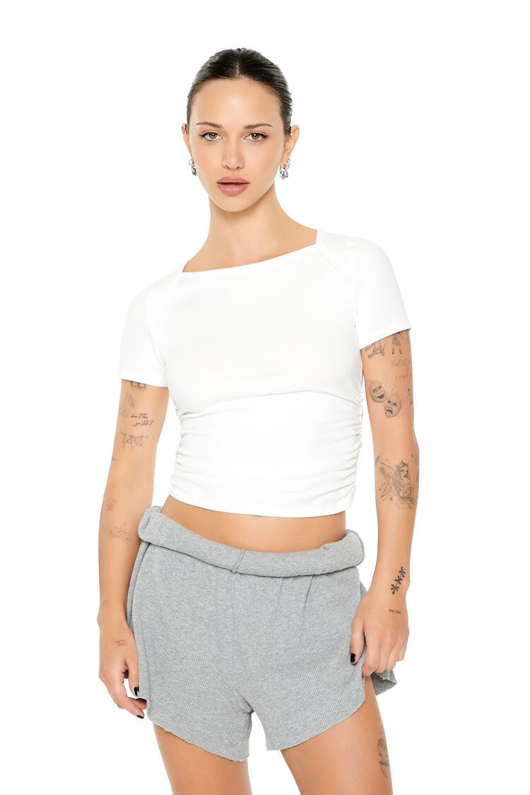 Women's Ruched Cropped T-Shirt in White Medium | Forever 21