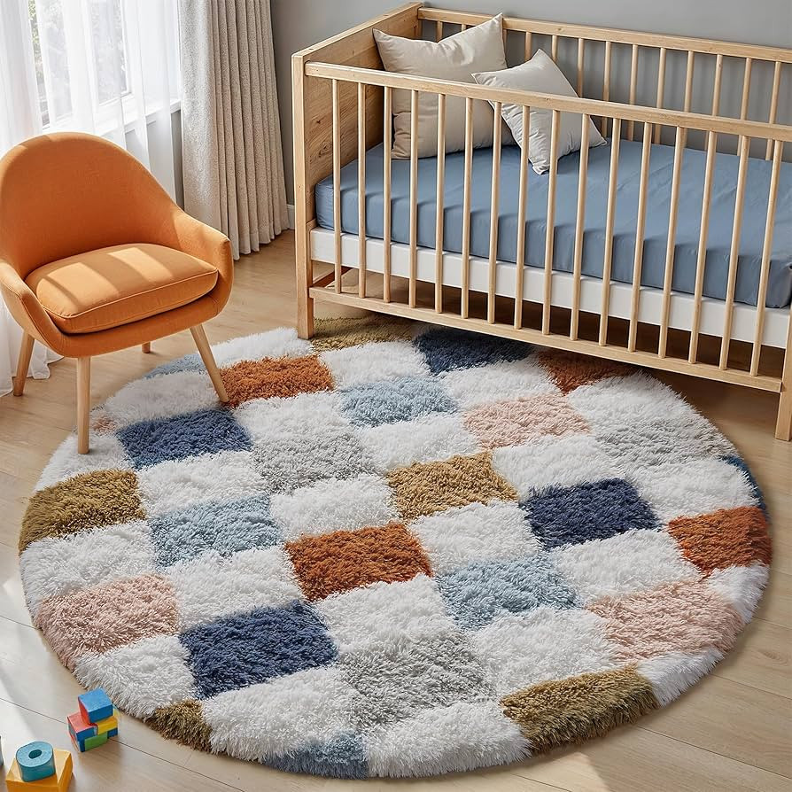 Checkered Rug 4x4 for Living Room, Modern Rainbow Shag Rug Super Soft Washable Indoor Fuzzy Carpe... | Amazon (US)