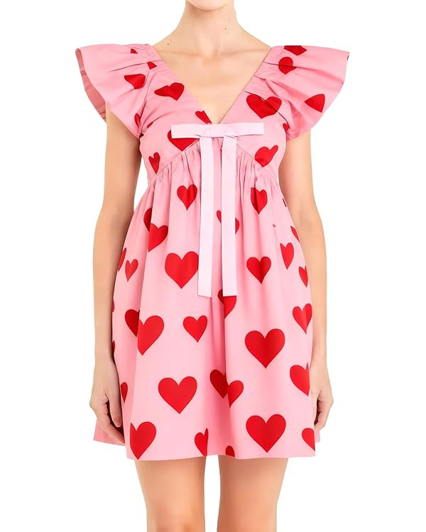 LILTWIST Women Bow Babydoll Dress Cute V Neck Short Ruffle Sleeve Mini Dress Casual Bowknot Holid... | Amazon (US)