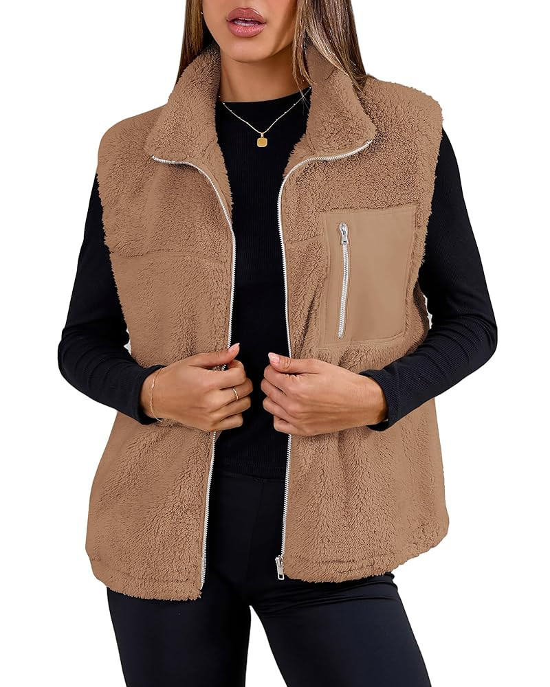 SimpleFun Women's Fuzzy Fleece Vest Trendy Zip Up Sleeveless Sherpa Jacket Stand Collar Winter Co... | Amazon (US)