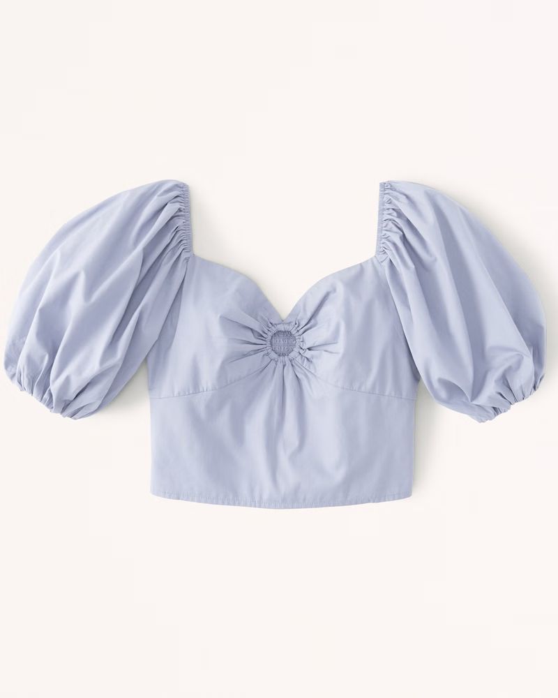 Women's Puff Sleeve Poplin O-Ring Top | Women's The A&F Getaway Shop | Abercrombie.com | Abercrombie & Fitch (US)