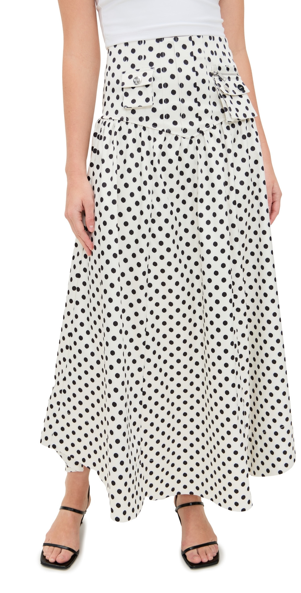 GANNI Printed Double Satin Long Pocket Skirt Egret 42 | Shopbop