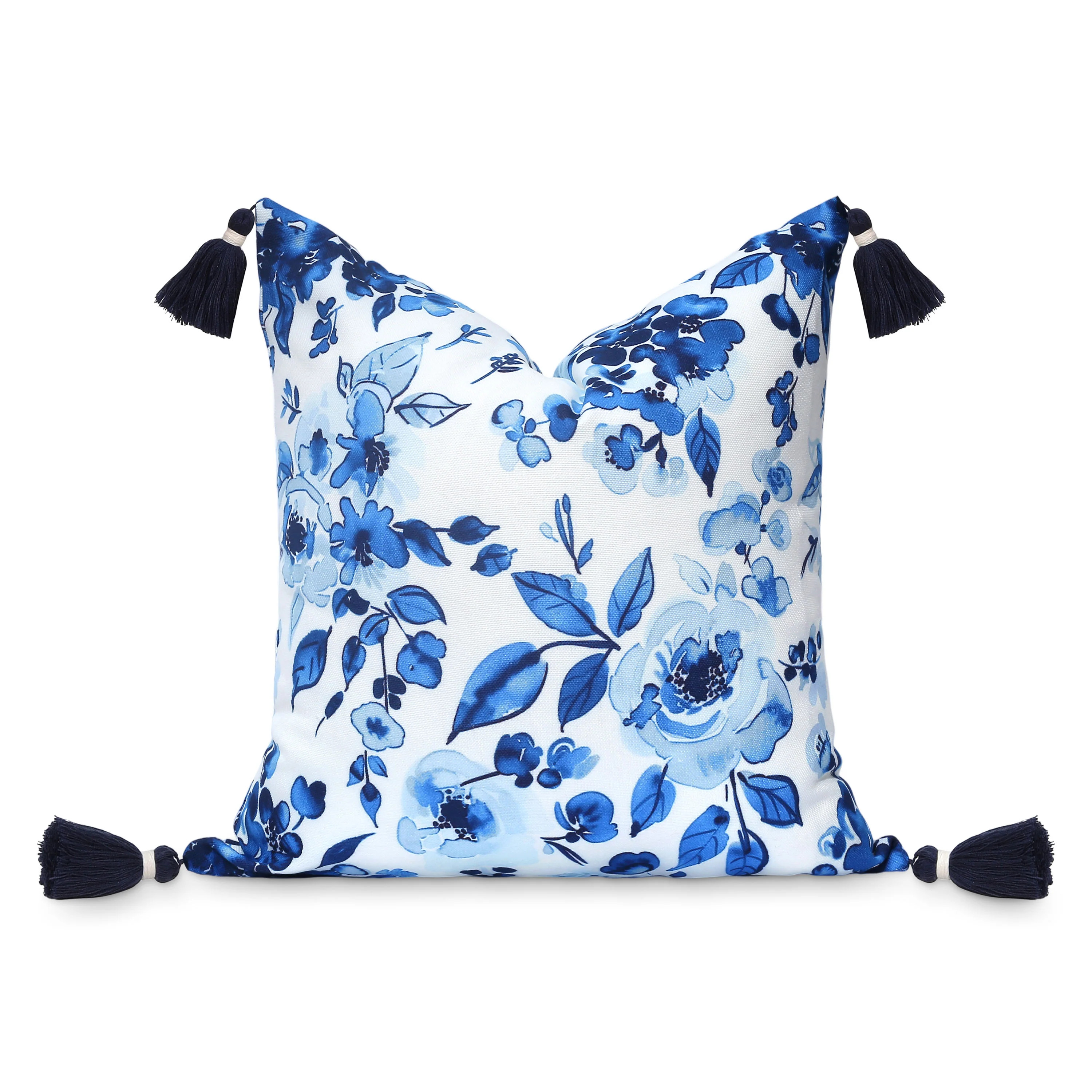 Coastal Indoor Outdoor Throw Pillow Cover Only, Watercolor Rose and Hydrangea Flower, Navy Baby B... | Hofdeco