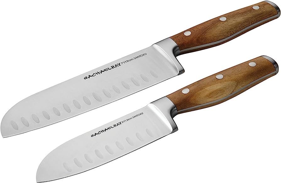 Rachael Ray Cucina Cutlery 2-Piece Japanese Stainless Steel Santoku Knife Set with Acacia Handles... | Amazon (US)