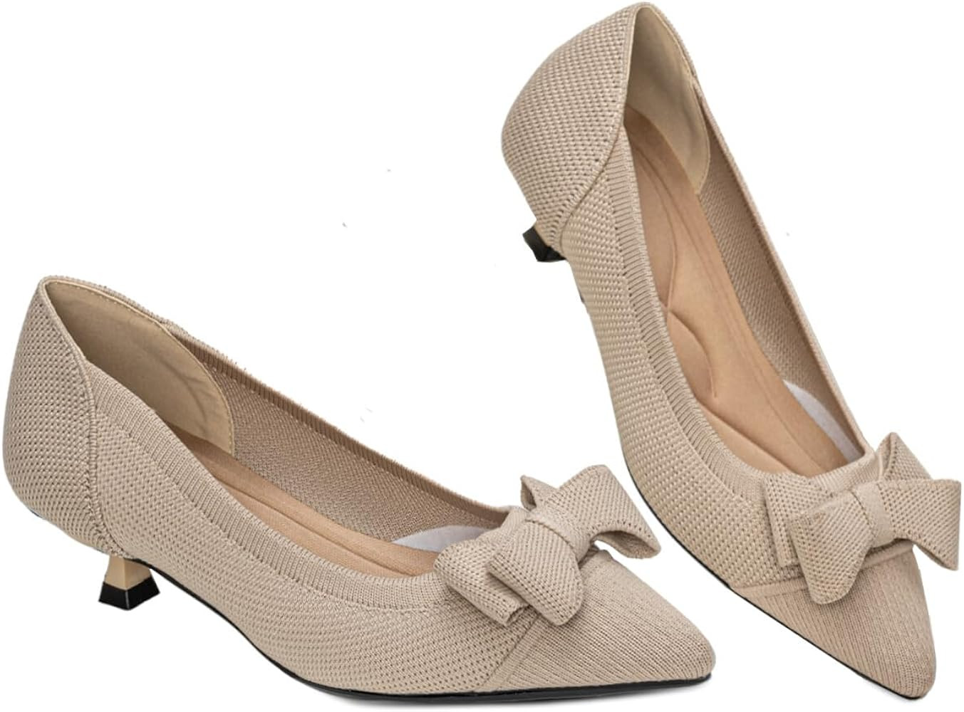 Womens Kitten Heels Pumps Shoes Comfortable Knit Closed Toe Heels for Women Work Office Casual We... | Amazon (US)