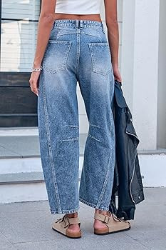 Mid Rise Barrel Jeans for Women Wide Leg Mid Waist Cropped Denim Pants Y2k Baggy Boyfriend Jeans ... | Amazon (US)