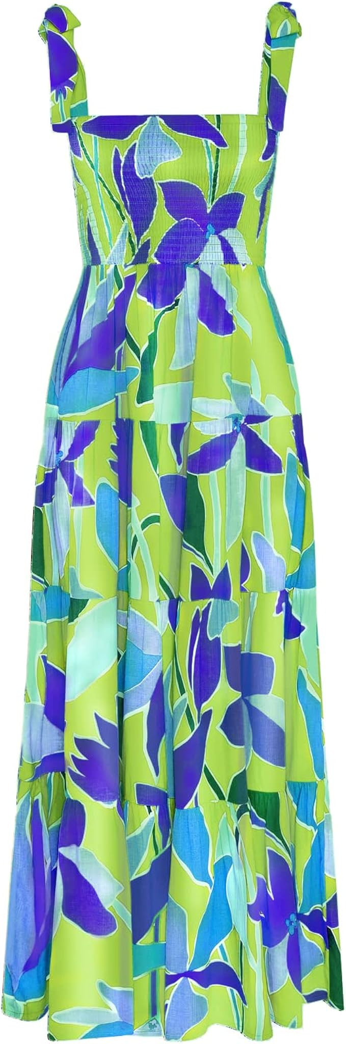 kinstell Women's Summer Boho Spaghetti Strap Square Neck Ruffle Casual Flowy Long Dress Beach Swi... | Amazon (US)