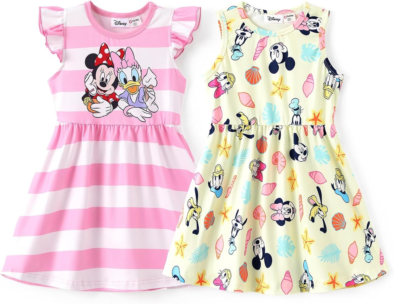 Disney Frozen Elsa Princess Minnie Mouse Stitch Toddler Girl Dresses 2 Pack Short Ruffle Sleeve C... | Amazon (US)