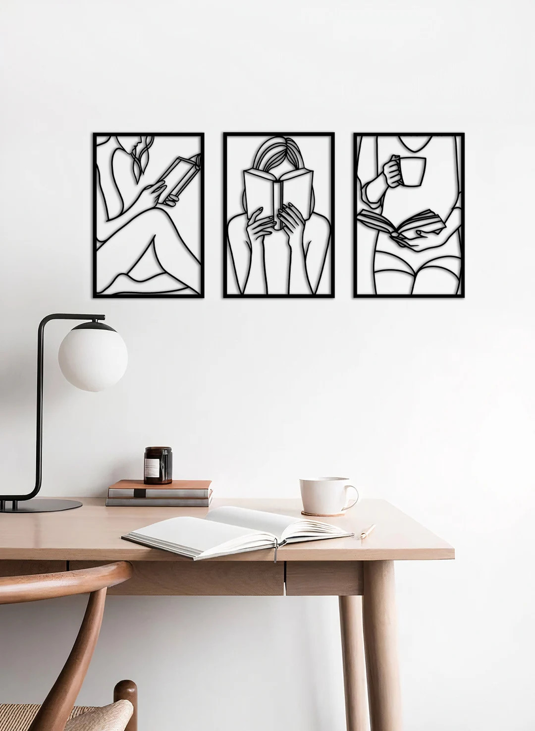 3 Set Bookish Wood Wall decor, Minimalist Line Art, Book Wall Art, Reading Wall Decor, Home Wall ... | Etsy (US)