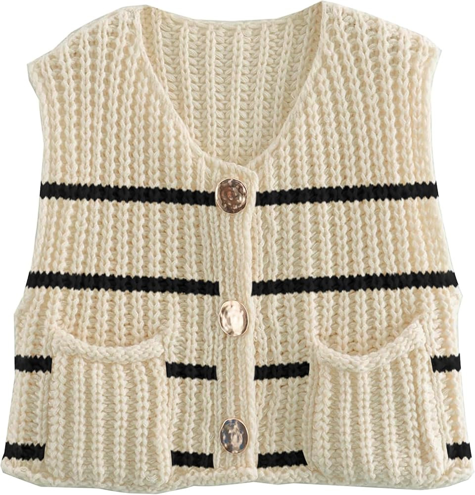 Disamer Sleeveless Sweater Vest for Women Crochet Knit Button Down Crop Cardigan Sleeveless Tank ... | Amazon (US)