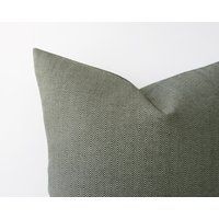 Dark Sage Green Herringbone Decorative Pillow Cover - Earth Tone Cushion in Dark Grey 16"", 18"", 20 | Etsy (US)