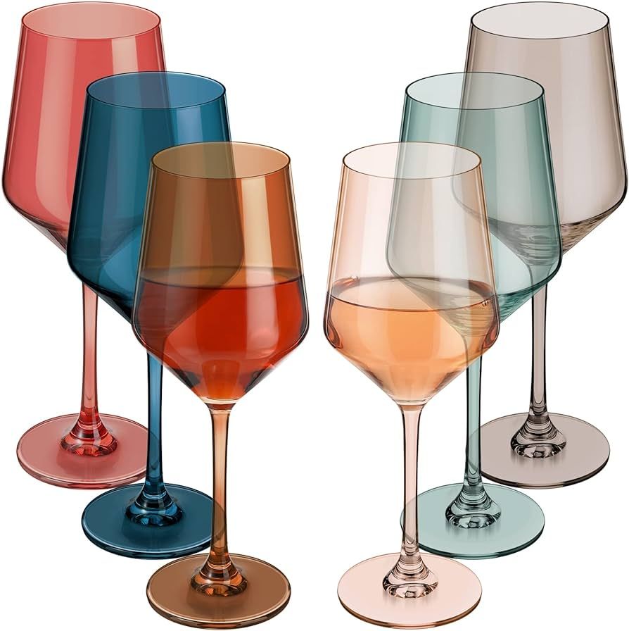 Colored Wine Glasses with Stems 18 oz Set of 6 Italian Tall Stemmed Wine Glasses Tumbler Margarit... | Amazon (US)