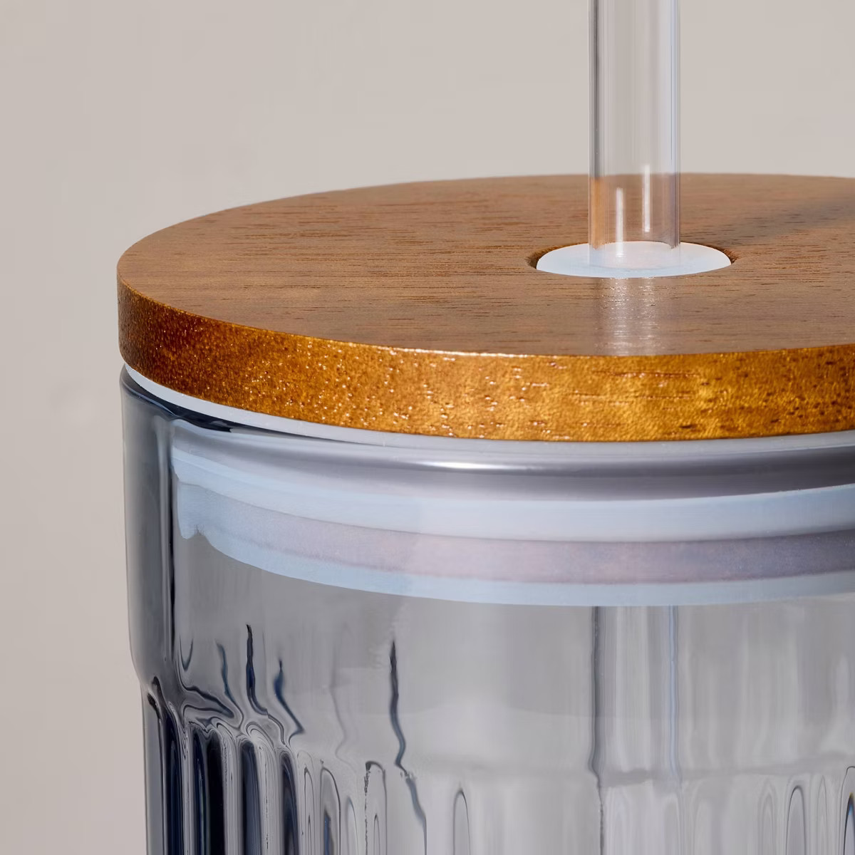 21oz Fluted Glass Tumbler with Wood Lid Blue - Hearth & Hand™ with Magnolia | Target