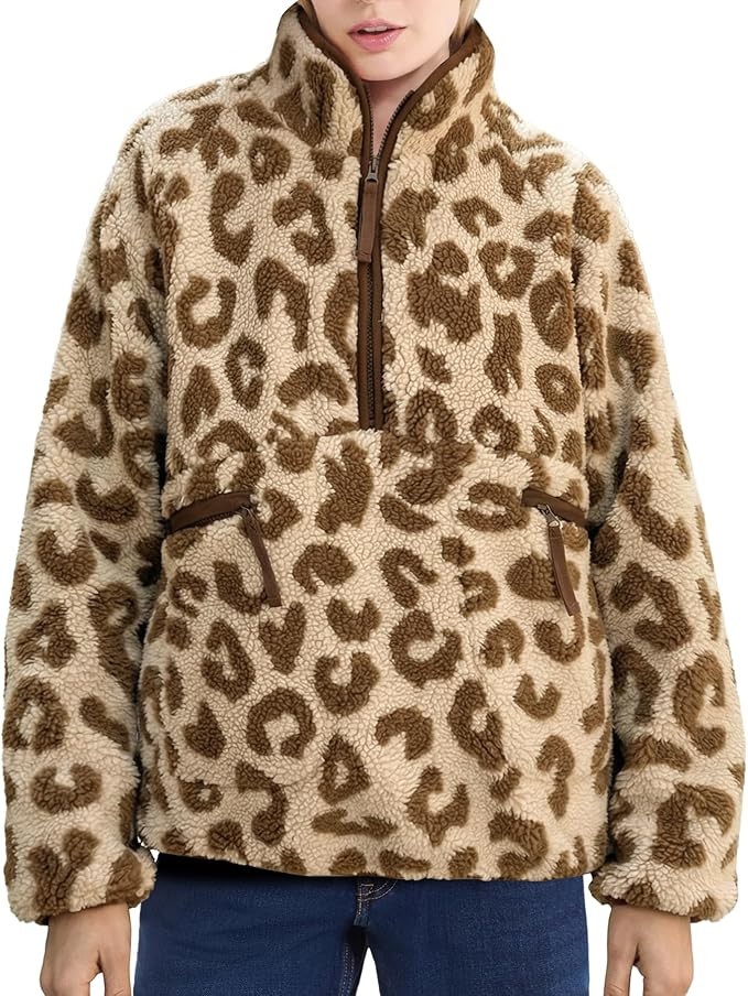 Ainangua Fuzzy Half Zip Fleece Jacket Women Long Sleeve Sherpa Pullover Sweatshirt Casual Warm Wi... | Amazon (US)