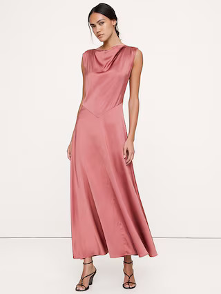 Stretch-Satin Cowl-Neck Maxi Dress | Banana Republic (US)