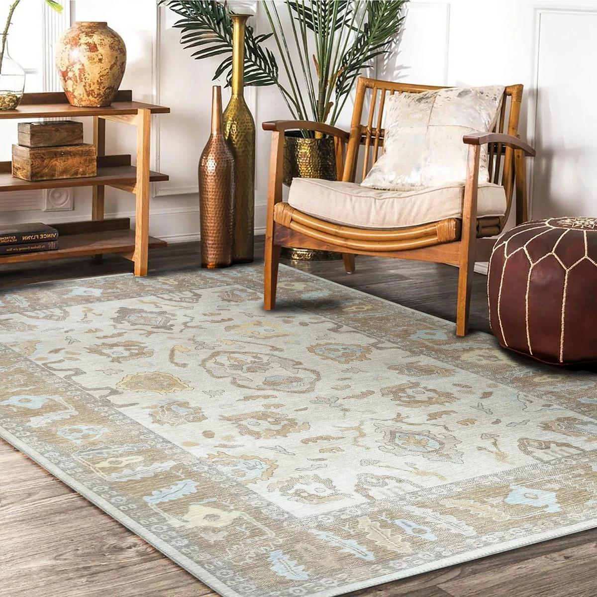 Anais Boho Brown Ivory Modern Oushak Rug | Fame Rugs