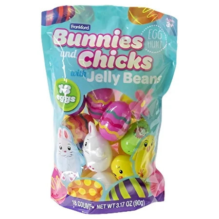 Frankford 18 ct Bunnies and Chicks Shaped Easter Animal Egg Hunt Eggs with Candy Jelly Beans | Walmart (US)