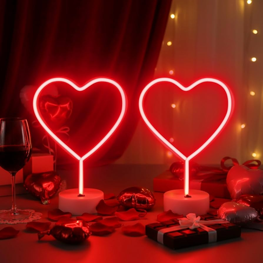 Retisee 2 Pack Valentine's Day Heart Neon Signs with Holder Base LED Neon Light USB or 3-aa Batte... | Amazon (US)