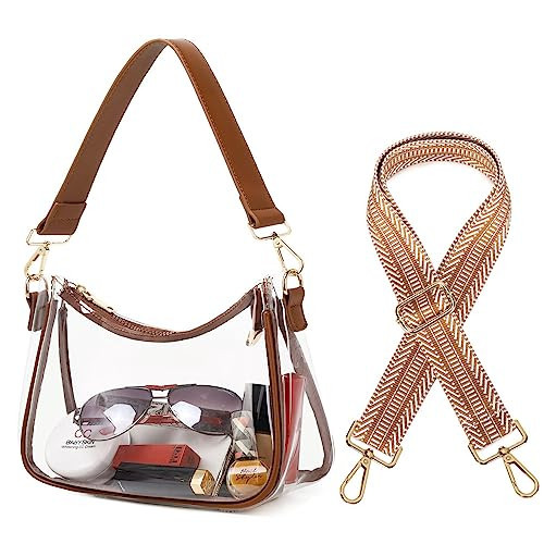 CYHTWSDJ Clear Bag Stadium Approved Clear Purse for Women Stadium (Brown Bo) | Amazon (US)
