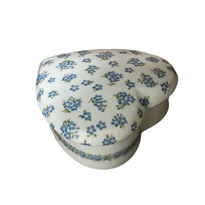 Heart Shaped Trinket Box White Blue Flowers Ceramic Porcelain With Lid - Etsy | Etsy (US)