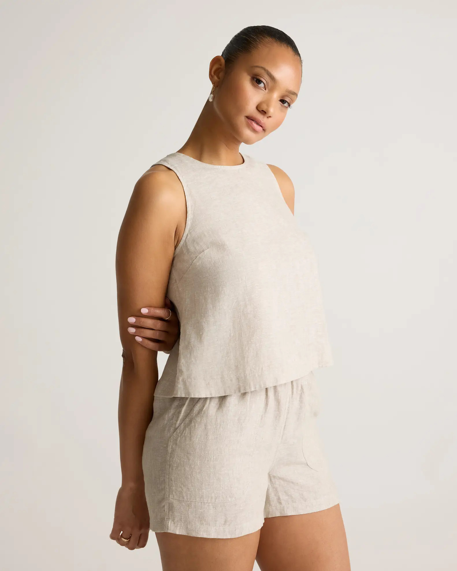 100% European Linen Cropped Tank in Flax | Quince