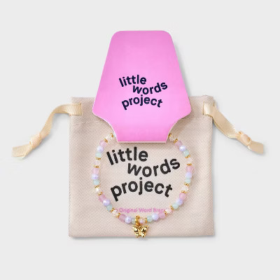 Little Words Project Butterfly Charm Beaded Bracelet - Pink/Blue/clear/Gold | Target