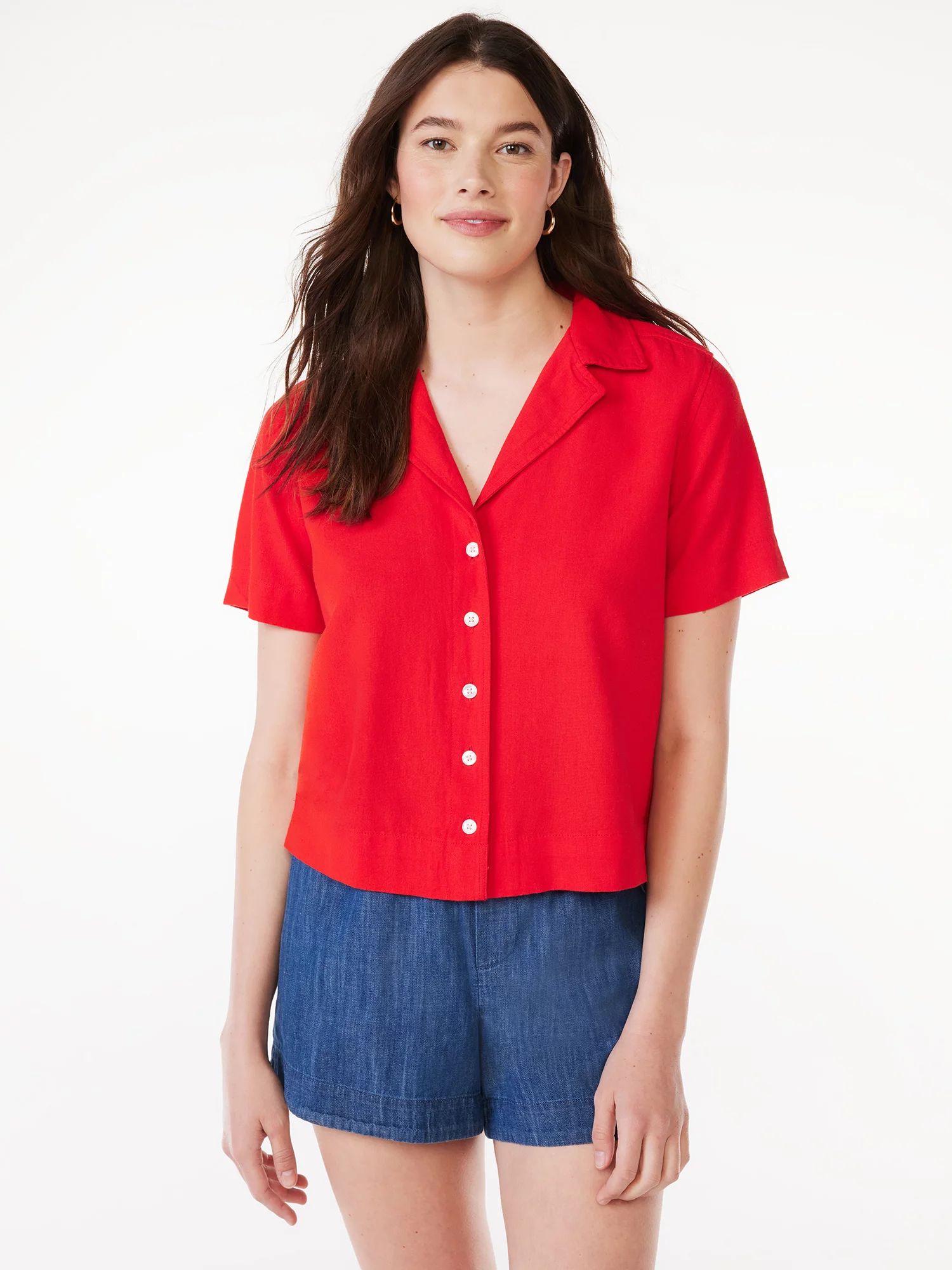 Free Assembly Women's Short Sleeve Camp Shirt, Sizes XS-XXXL | Walmart (US)