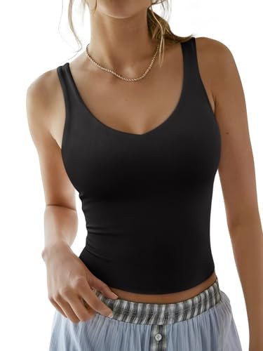 REORIA Tank Tops for Women Double Lined V Neck Summer Casual Basic 2026 Trendy Workout Going Out ... | Amazon (US)