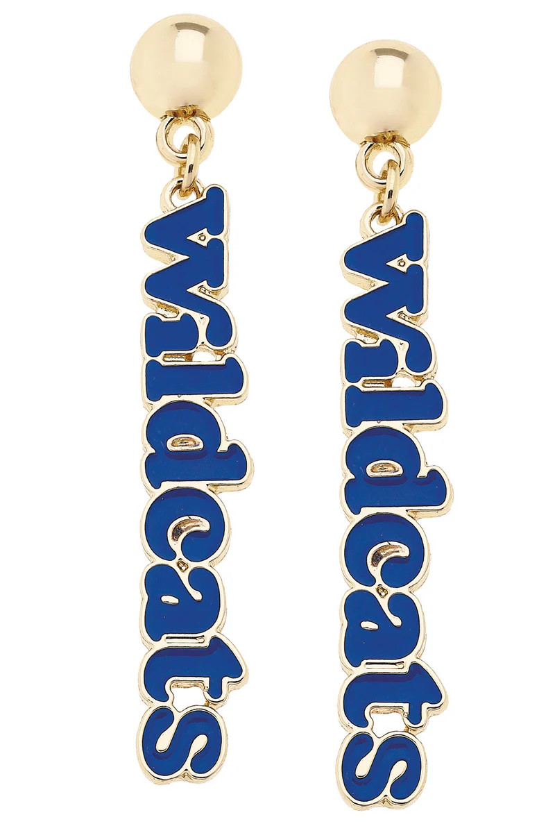 Kentucky Wildcats Slogan Earrings in Blue/Shiny Gold | CANVAS