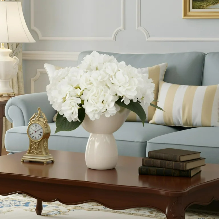 Armscye 6pcs Faux White Hydrangeas Fake Flowers, Artificial Silk Hydrangea with Stems Bouquets, F... | Walmart (US)