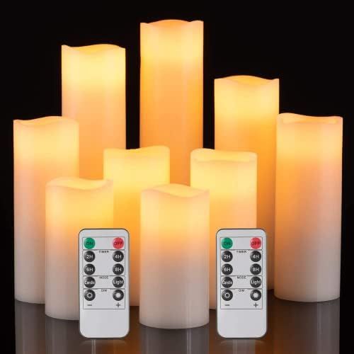 Baleid Flameless Candles Battery Operated 4" 5" 6" 7" 8" 9" Set of 9 Ivory White Real Wax Pillar ... | Amazon (US)