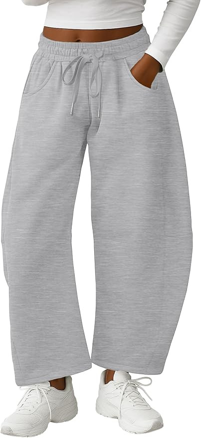 Lepunuo Barrel Sweatpants Women Casual Baggy Elastic Waisted Pants Wide Leg Gym Trousers with Poc... | Amazon (US)