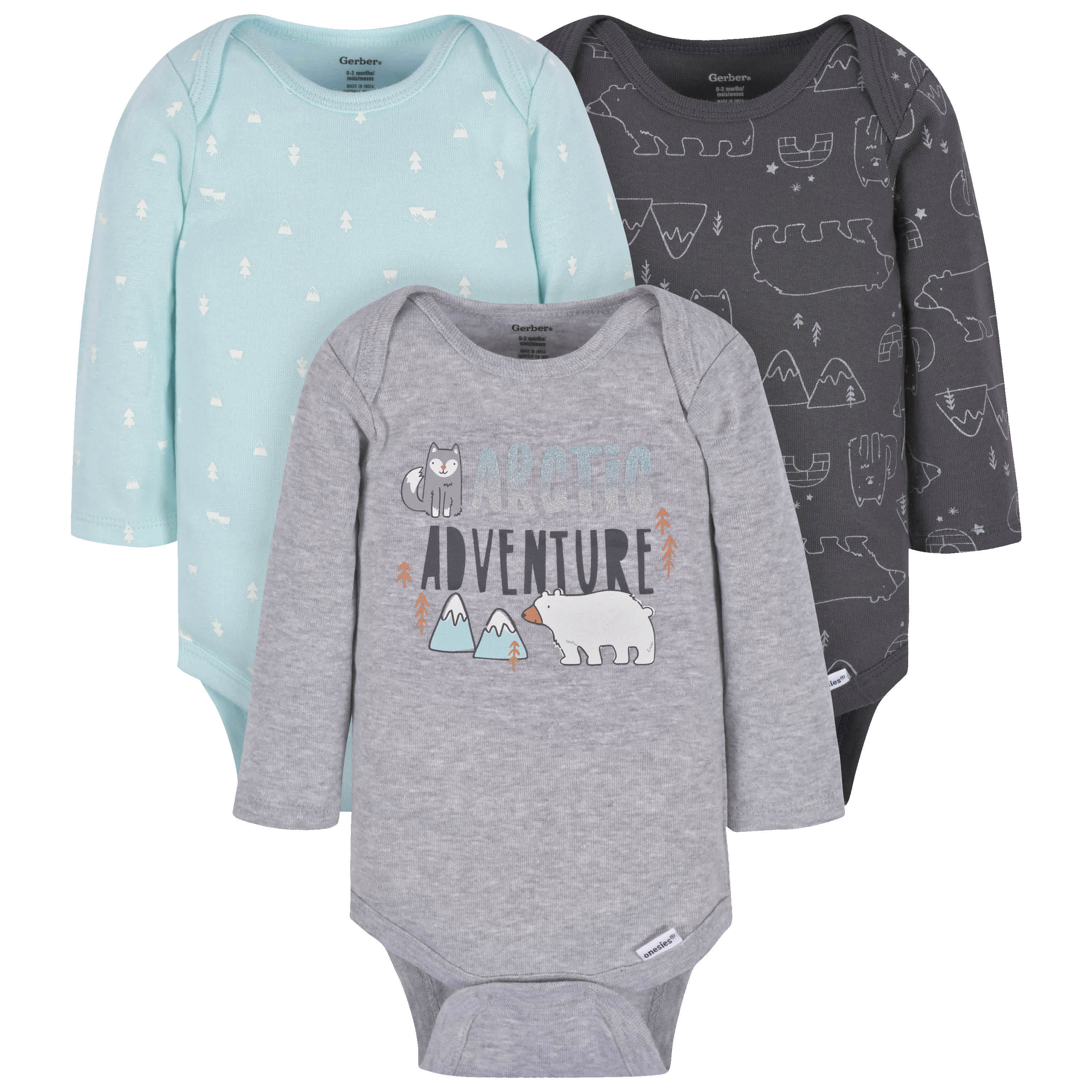 3-Pack Baby Boys Polar Pals Long Sleeve Onesies® Bodysuits | Gerber Childrenswear