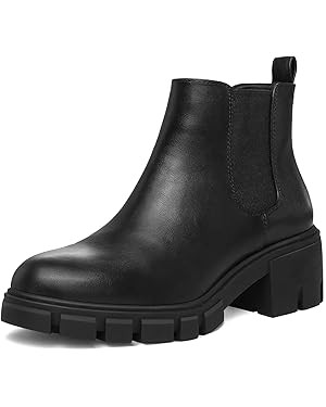 mysoft Women's Platform Chelsea Boots Lug Sole Slip On Chunky Block Heel Ankle Booties | Amazon (US)