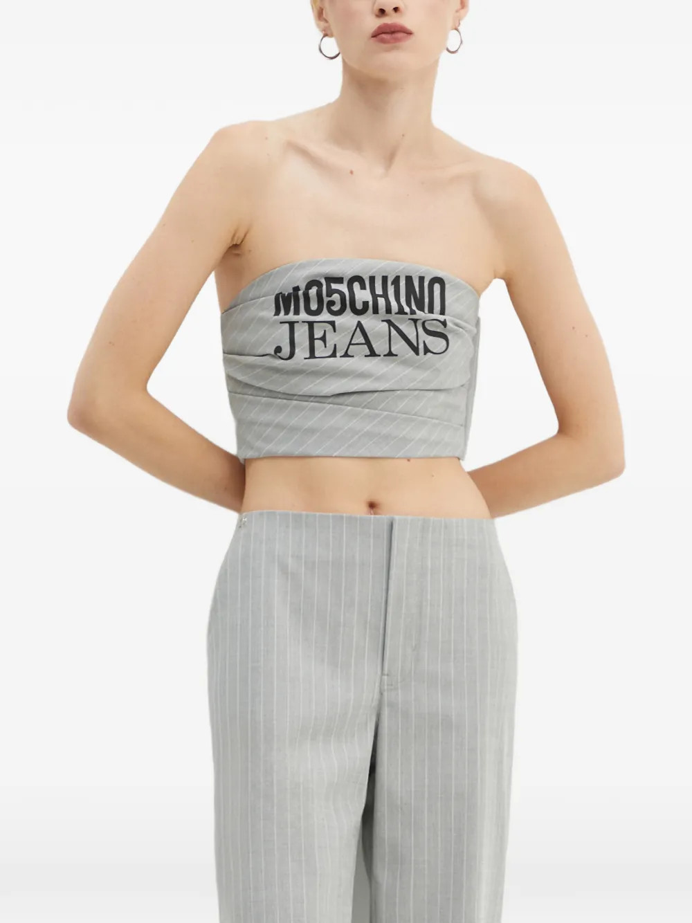 MOSCHINO JEANSpinstripe-pattern logo-print bandeau top | Farfetch Global