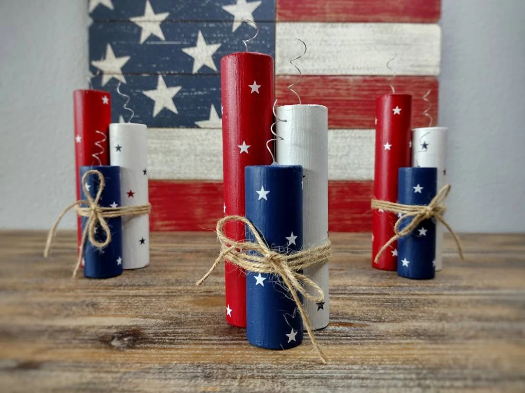Wooden Firecrackers, 4th of July Decor, Mini Wood Fireworks, Tiered Tray Decor, Faux Firecrackers... | Etsy (US)