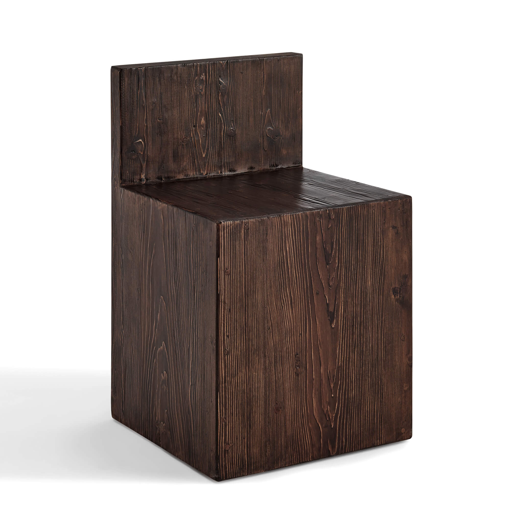 EM Wabisabi Rustic Cube Block Reclaimed Pine Wood Accent Chair | Eternity Modern