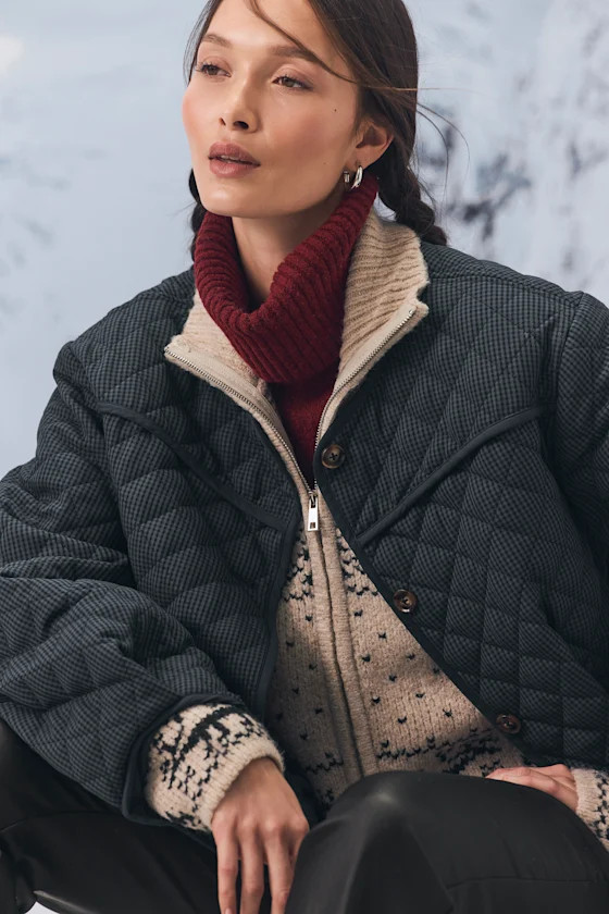 Everhart Navy Checkered Quilted Puffer Jacket | Lulus