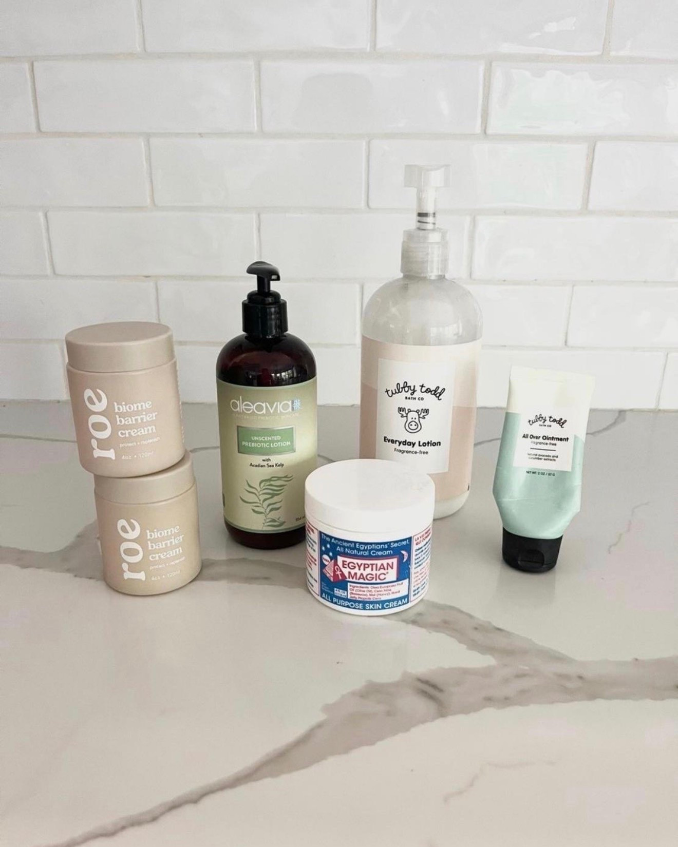 My favorite low tox / “clean” lotions. All are unscented. 

👉🏼Roe is a super thick cream, great for dry patches or eczema. 
👉🏼 Aleavia is it good unscented all over every day lotion
👉🏼 the larger Tubby Todd bottle is another good unscented  every day lotion 
👉🏼 the tubby Todd all over ointment is great for extra dry patches or eczema 
👉🏼 the Egyptian magic is more like a bomb, like to put this under my eyes at night as the last step of my skin care. Also great as a cuticle cream or handcream before bed.


Non toxic lotion 
Non toxic skincare 
Lotion #LTKSummerSales

#LTKselfcare #LTKdayinmylife #LTKBeauty