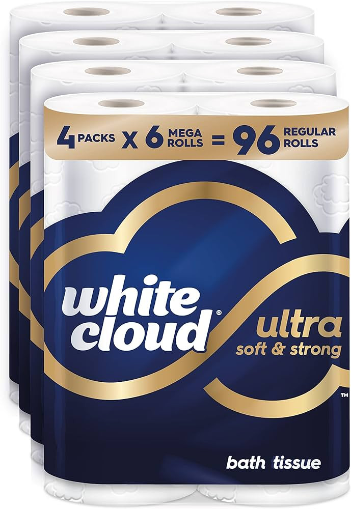White Cloud Ultra Soft & Strong Toilet Paper, 4 packs of 6 Mega Rolls = 96 Regular Rolls | Amazon (US)