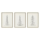Kate and Laurel Sylvie Minimalist Evergreen Trees Framed Linen Canvas Wall Art Set by The Creative Bunch Studio, 3 Piece 18x24 Natural, Decorative Modern Nature Art for Wall | Amazon (US)