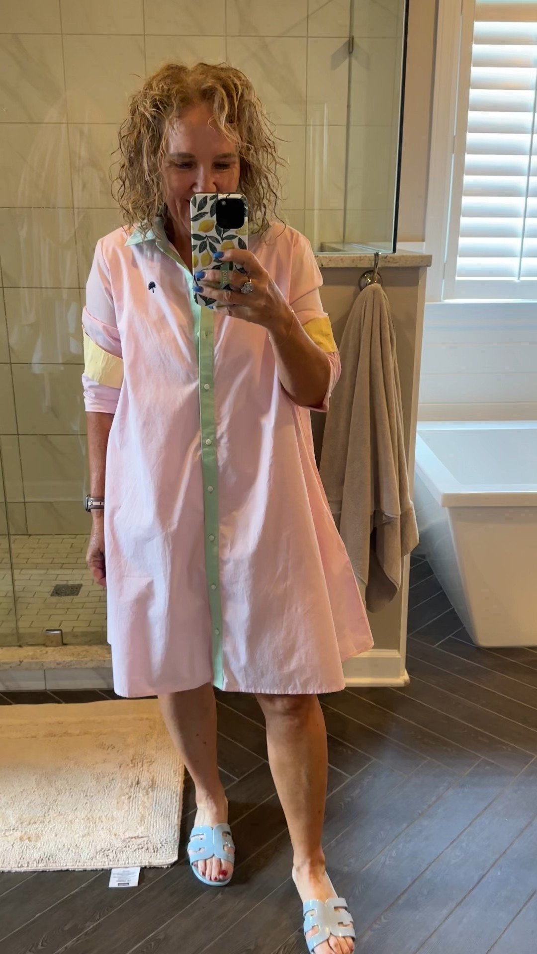 Getting my toes done as I write this! 
Dress size medium. 
It’s cotton like a men’s shirting. Love the color blocking. So light and already received compliments from everyone in the nail salon. 😂

Eby bra sale going on! 

Jelly’s truthfully aren’t supportive. But cute for a quick errand  

#LTKOver40 #LTKSaleAlert #LTKFindsUnder50
