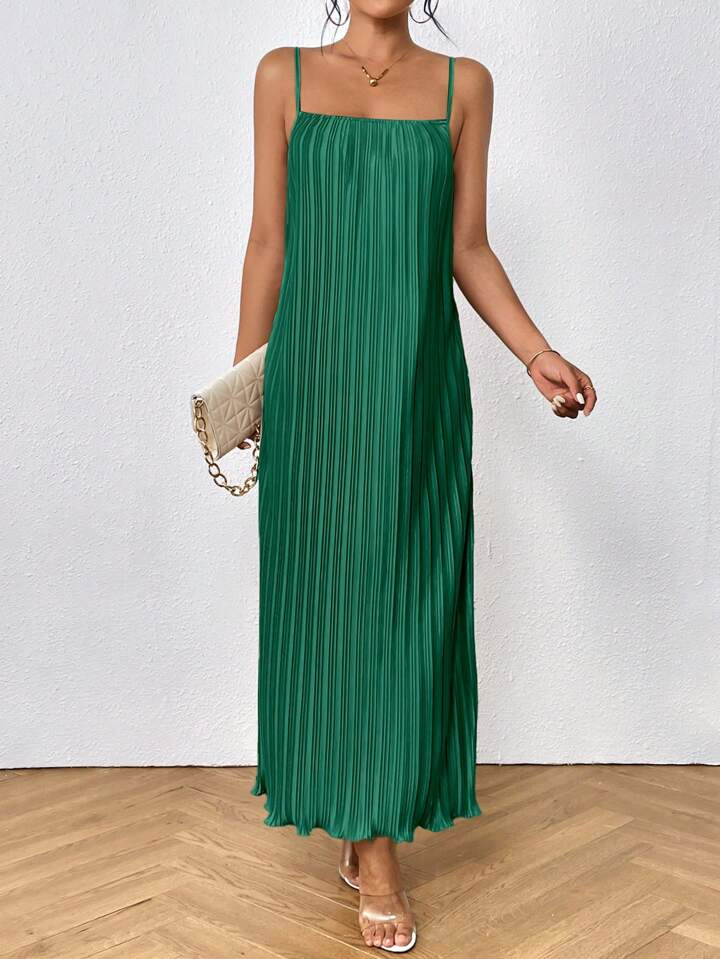 SHEIN Privé Women's Pleated Spaghetti Strap Dress | SHEIN