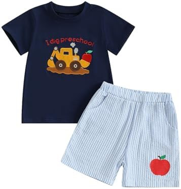 Back to School Toddler Baby Boy Outfit Embroidery T Shirt and Shorts Set First Day of Preschool K... | Amazon (US)